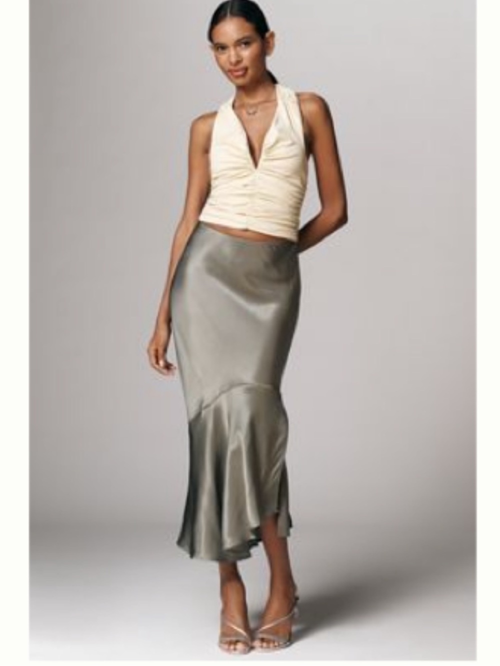 Anthropologie Maeve Satin Asymmetric Midi Skirt